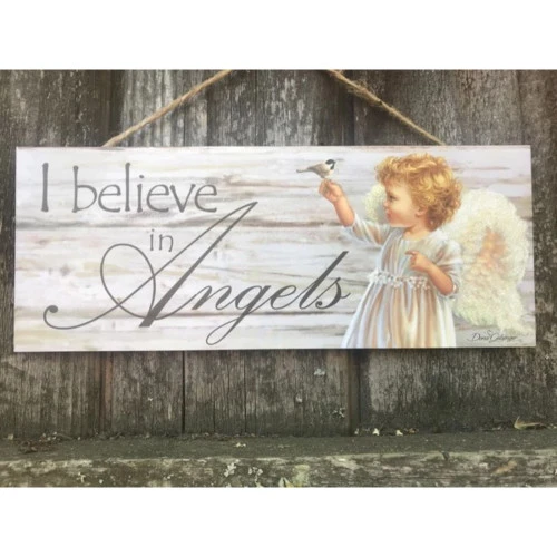 Christmas Central White And Gray Angel Printed Rectangular Wall Sign With Rope Hanger 4" X 10" - Image 4