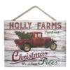 Christmas Central Cream White And Red Holly Farms Rectangular Sign With Rope Hanger 7" X 10"