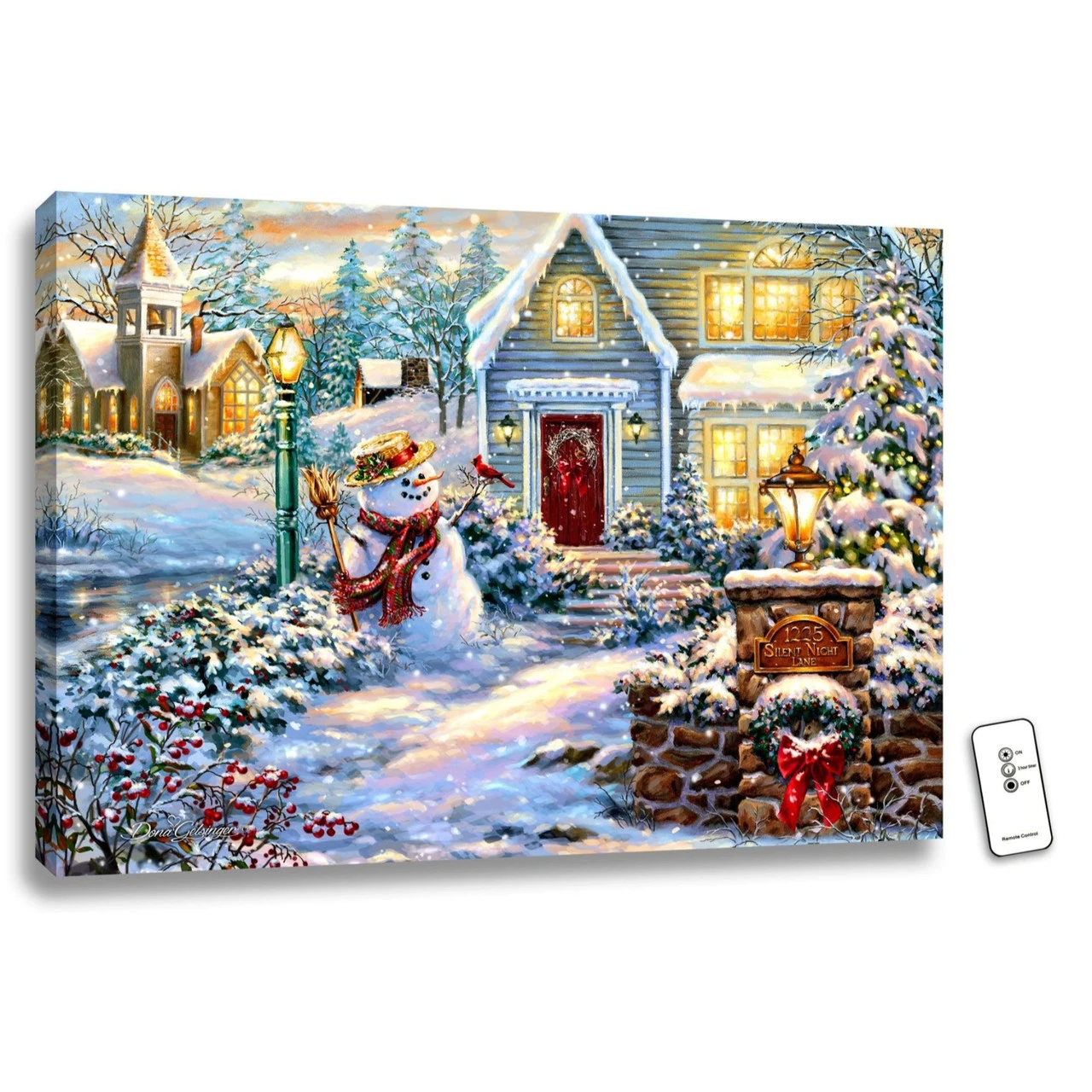 Christmas Central White And Yellow Silent Night Lane LED Backlit Christmas Rectangular Wall Art With Remote Control 18" X 24"