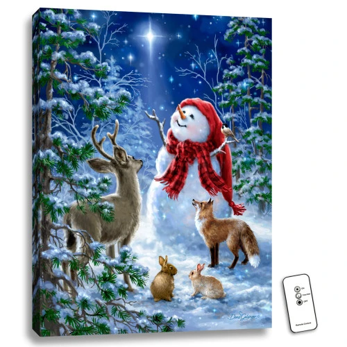 Christmas Central 24" X 18" White And Blue Christmas Snowmen Back-lit Wall Art With Remote Control