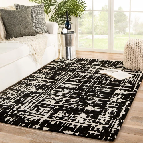 Christmas Central 9' X 12' Black And Cream White Trellis Handmade Rectangular Area Throw Rug