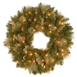 Christmas Central 24" Pre-Lit Carolina Pine Christmas Wreath With Battery Operated LED Lights