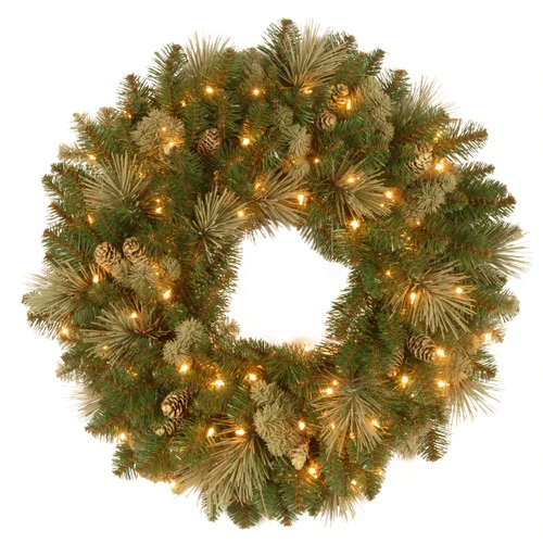 Christmas Central 24" Pre-Lit Carolina Pine Christmas Wreath With Battery Operated LED Lights