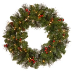 Christmas Central Pre-Lit Crestwood Spruce Artificial Christmas Wreath, 24-Inch, Clear Lights