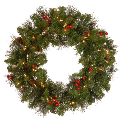 Christmas Central Pre-Lit Crestwood Spruce Artificial Christmas Wreath, 24-Inch, Clear Lights