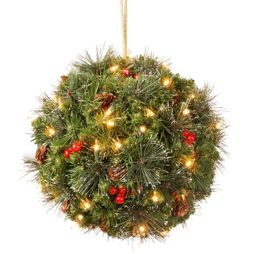 Christmas Central 12" Pre-Lit Artificial Kissing Ball Ornament - Warm White LED Lights