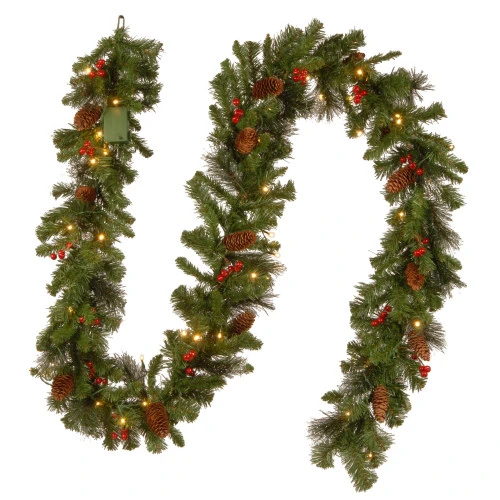 Christmas Central 9' X 10" Pre-Lit Crestwood Spruce Artificial Christmas Garland, Warm White LED Lights
