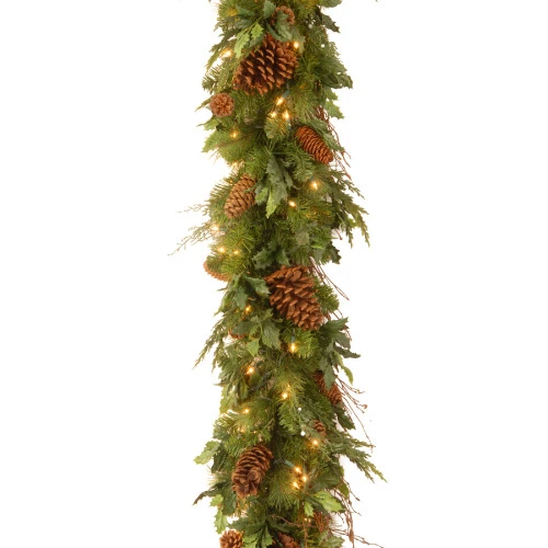 Christmas Central 6' X 12" Pre-Lit Decorative Collection Juniper Mix Pine Artificial Christmas Garland - Warm White LED Lights