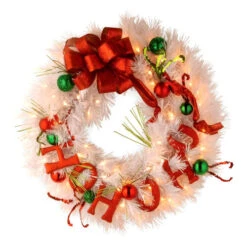 Christmas Central 24" Pre-Lit Decorative Collection Ho Ho Ho Artificial Christmas Wreath β Warm White LED Lights