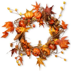 Christmas Central Maple Leaf And Pumpkin Wreath - 20-Inch, Unlit
