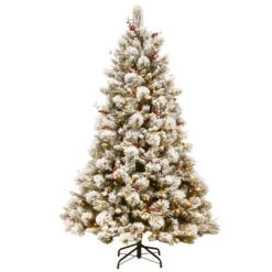 Christmas Central 7.5β Pre-Lit Snowy Bedford Pine Artificial Christmas Tree, White Lights