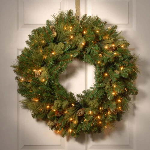 Christmas Central Pre-lit Carolina Pine Artificial Christmas Wreath, 30-Inch, Clear Lights - Image 2