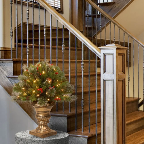 Christmas Central 2' Pre-lit Crestwood Spruce Porch Bush Artificial Christmas Tree, Clear Lights - Image 2