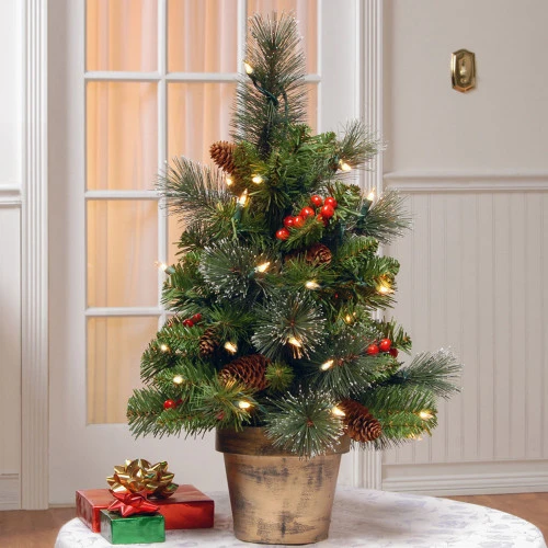 Christmas Central 2' Pre-lit Potted Vibrantly Colored Crestwood Spruce Artificial Christmas Tree β Clear Lights - Image 2