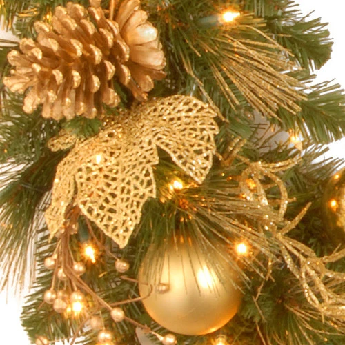 Christmas Central 36" Pre-lit Golden Colored And Green Artificial Christmas Teardrop Swag - Clear Lights - Image 3