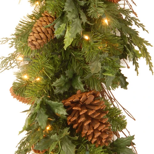 Christmas Central 6' X 12" Pre-Lit Decorative Collection Juniper Mix Pine Artificial Christmas Garland - Warm White LED Lights - Image 3
