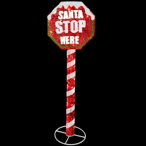 Christmas Central 60" Red And White Stop Sign Decor With White LED Lights - Image 3