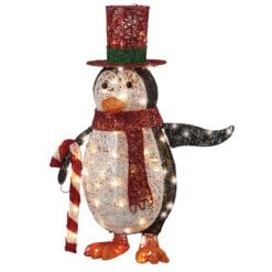 Christmas Central 36" White And Black Penguin Christmas Decor With White Led Lights
