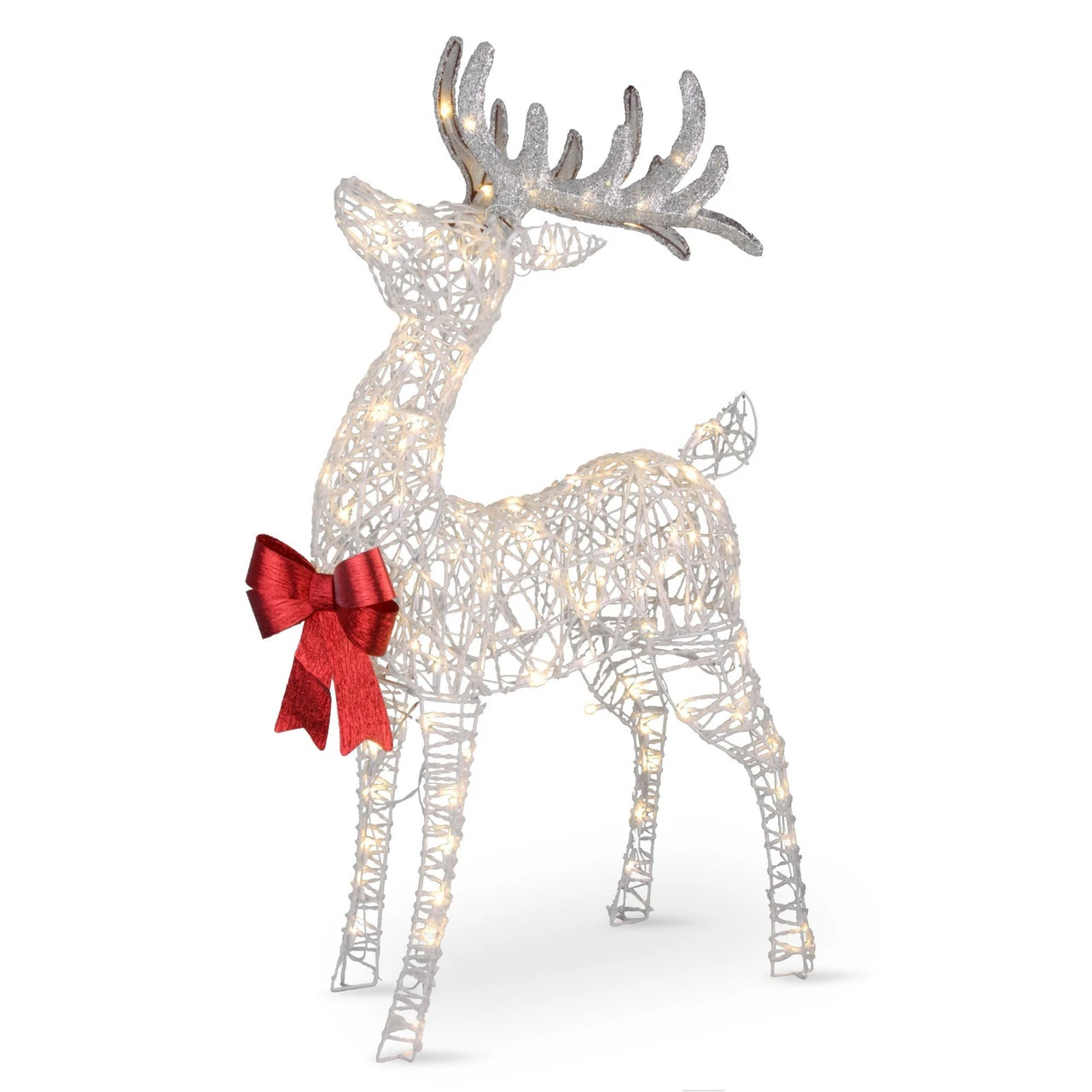 Christmas Central 48" White And Red Pre-lit Standing Buck Christmas Decoration - Warm White LED Lights