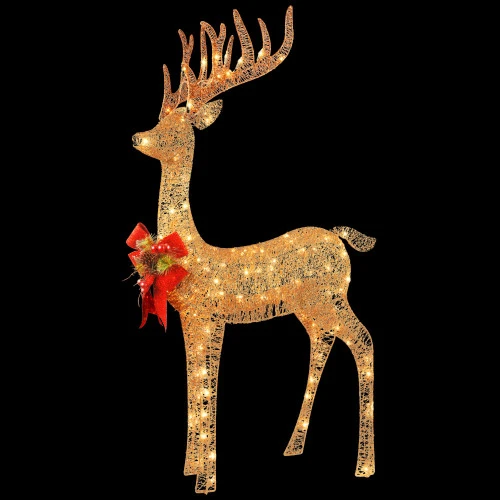 Christmas Central 48" Champagne Gold And Red Pre-lit Standing Reindeer Christmas Decoration - White LED Lights - Image 2