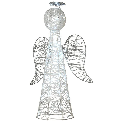 Christmas Central 36" Pre-Lit White And Silver Angel Cone Christmas Outdoor Decoration