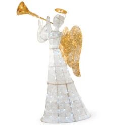 Christmas Central 60" Pre-lit White And Gold Trumpeting Angel LED Christmas Yard Decoration- White Lights