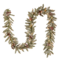 Christmas Central 9' X 10" Pre-Lit Dunhill Fir Artificial Christmas Garland With Red Berries – Clear Lights