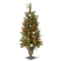 Christmas Central 4β Pre-Lit Frosted Pine And Berry Artificial Christmas Tree, Clear Lights
