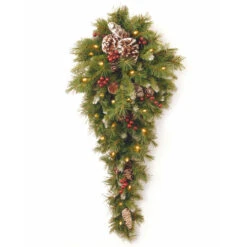Christmas Central 36" Pre-Lit Frosted Berry Artificial Christmas Teardrop Swag, LED Lights