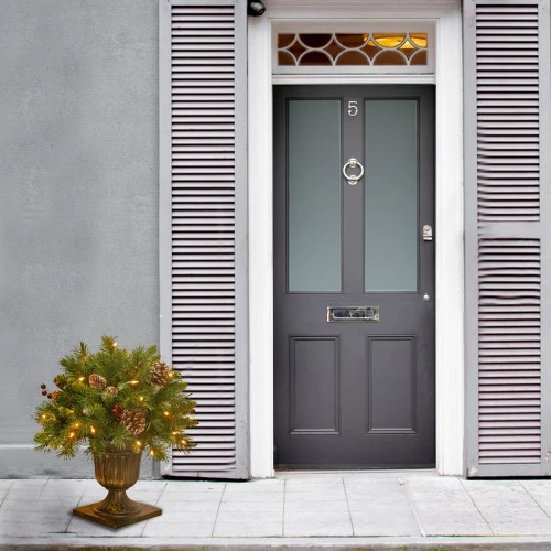 Christmas Central 1.5' Pre-lit Potted Pinecone And Berry Artificial Christmas Tree, Clear Lights - Image 2