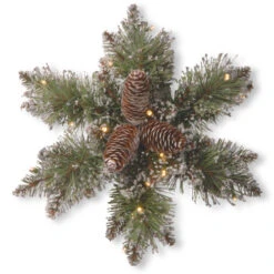 Christmas Central Pre-Lit Frosted Pinecone Artificial Christmas Star Wreath, 14-Inch, White Lights