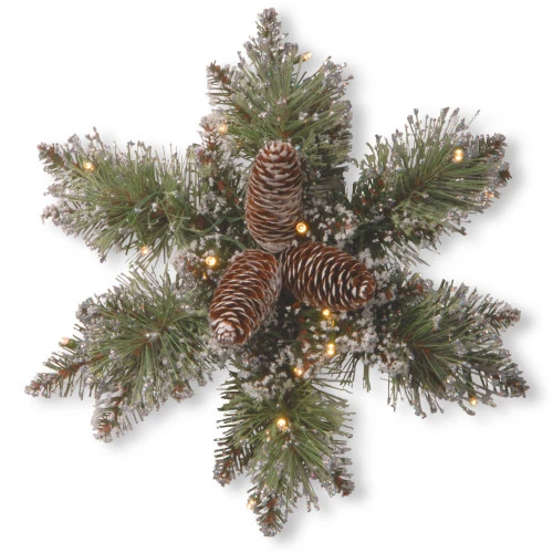 Christmas Central Pre-Lit Frosted Pinecone Artificial Christmas Star Wreath, 14-Inch, White Lights