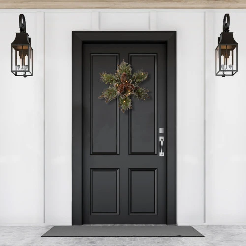 Christmas Central Pre-Lit Frosted Pinecone Artificial Christmas Star Wreath, 14-Inch, White Lights - Image 3