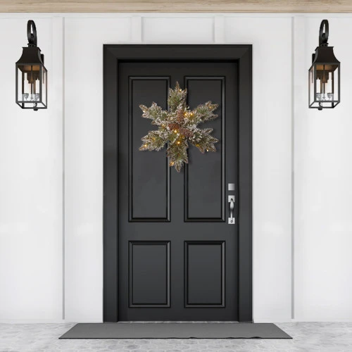 Christmas Central 18" Pre-Lit Pine Snowflake Artificial Christmas Wreath, Warm White LED Lights - Image 3