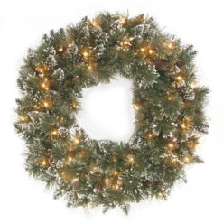 Christmas Central Pre-Lit Glittery Bristle Pine Artificial Christmas Wreath, 24-Inch, Clear Lights