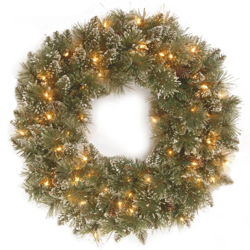 Christmas Central Pre-Lit Glittery Bristle Pine Artificial Christmas Wreath, 30-Inch, Clear Lights