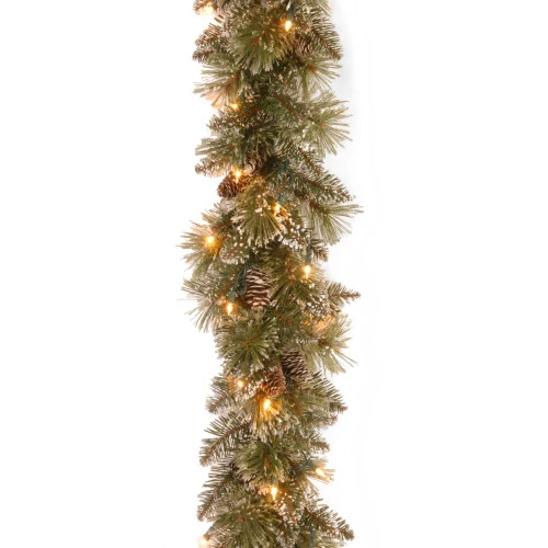 Christmas Central 9' Pre-Lit Glittery Bristle Pine Christmas Garland, Clear Lights