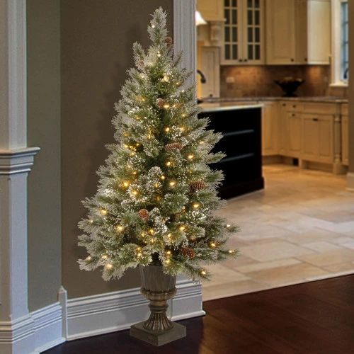 Christmas Central 4' Pre-lit Potted Glittery Bristle Christmas Tree, Clear Lights - Image 3