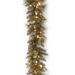 Christmas Central 9’ Pre-Lit Glittery Bristle Pine Christmas Garland, LED Lights