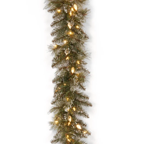 Christmas Central 9β Pre-Lit Glittery Bristle Pine Christmas Garland, LED Lights