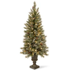 Christmas Central 5β Pre-Lit Potted Glittery Bristle Pine Artificial Christmas Tree, White LED Lights
