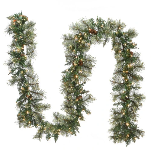 Christmas Central 9' X 10" Pre-Lit Pinecones And Glitter Artificial Christmas Garland, Clear Lights
