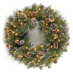 Christmas Central Pre-Lit Glittery Pine Artificial Christmas Wreath, 24-Inch, Clear Lights