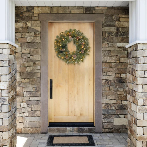 Christmas Central Pre-Lit Glittery Pine Artificial Christmas Wreath, 24-Inch, Clear Lights - Image 3