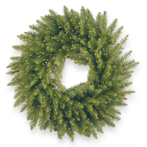 Christmas Central Pre-Lit Kingswood Fir Artificial Christmas Wreath, 24-Inch, White LED Lights