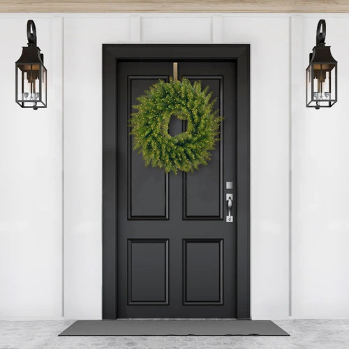 Christmas Central Pre-Lit Kingswood Fir Artificial Christmas Wreath, 24-Inch, White LED Lights - Image 2