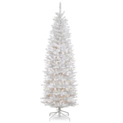 Christmas Central 7β Pre-Lit White Kingswood Fir Pencil Artificial Christmas Tree, Clear Lights