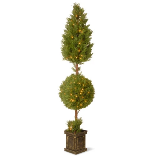 Christmas Central 6' Pre-lit Potted Juniper Spiral Pencil Artificial Christmas Tree - Clear Lights