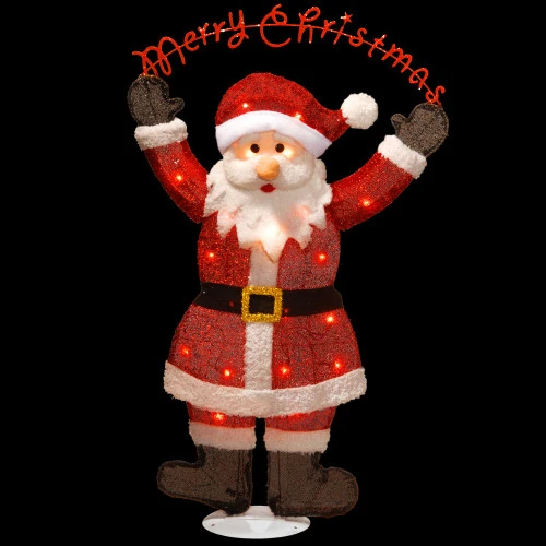 Christmas Central 36.5" Red And White Prelit Tinsel Santa Outdoor Christmas Decor - Image 2