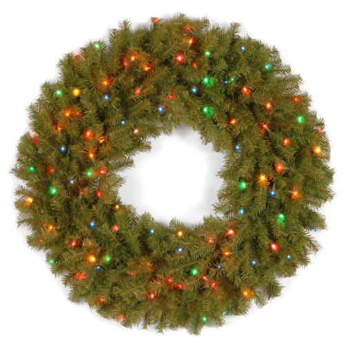Christmas Central Pre-Lit Norwood Fir Artificial Christmas Wreath - 36-Inch, Multi-color Lights